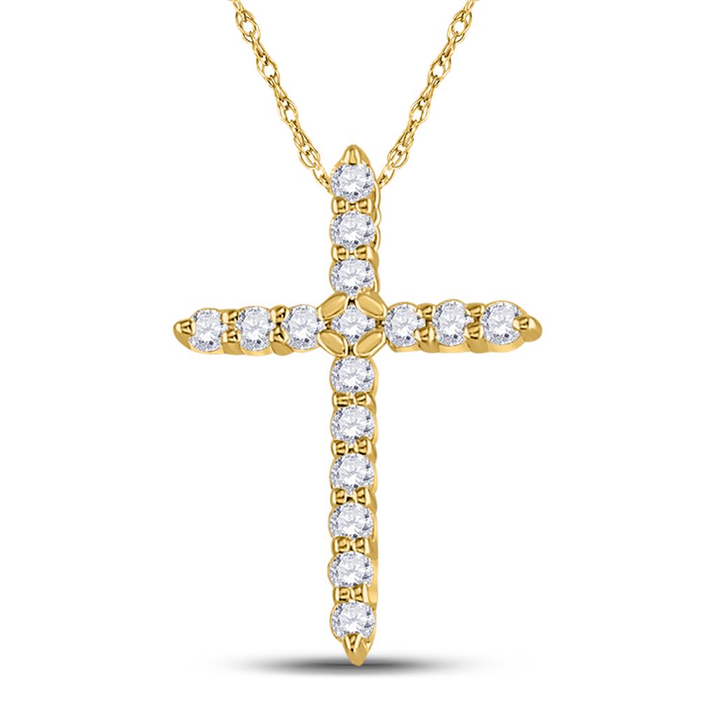 10k Yellow Gold Round Diamond Cross Pendant 1/4 Cttw