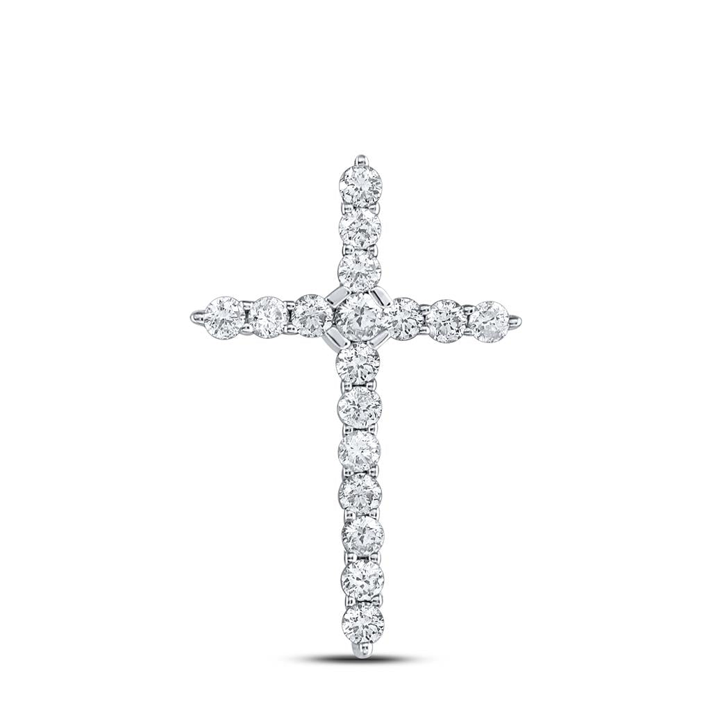 14kt White Gold Round Diamond Roman Cross Pendant 1/2 Cttw