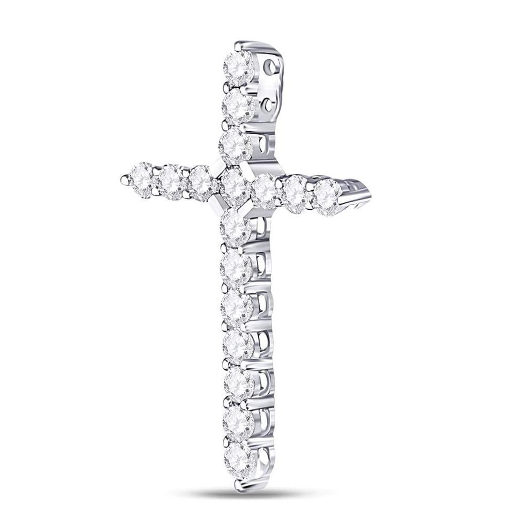 14kt White Gold Round Diamond Roman Cross Pendant 1/2 Cttw