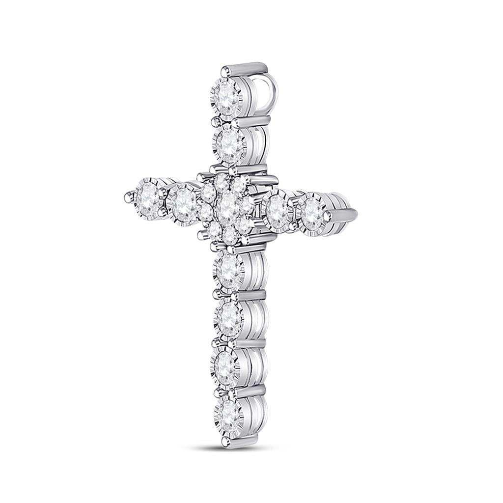 14k White Gold Round Diamond Cross Pendant 1/2 Cttw