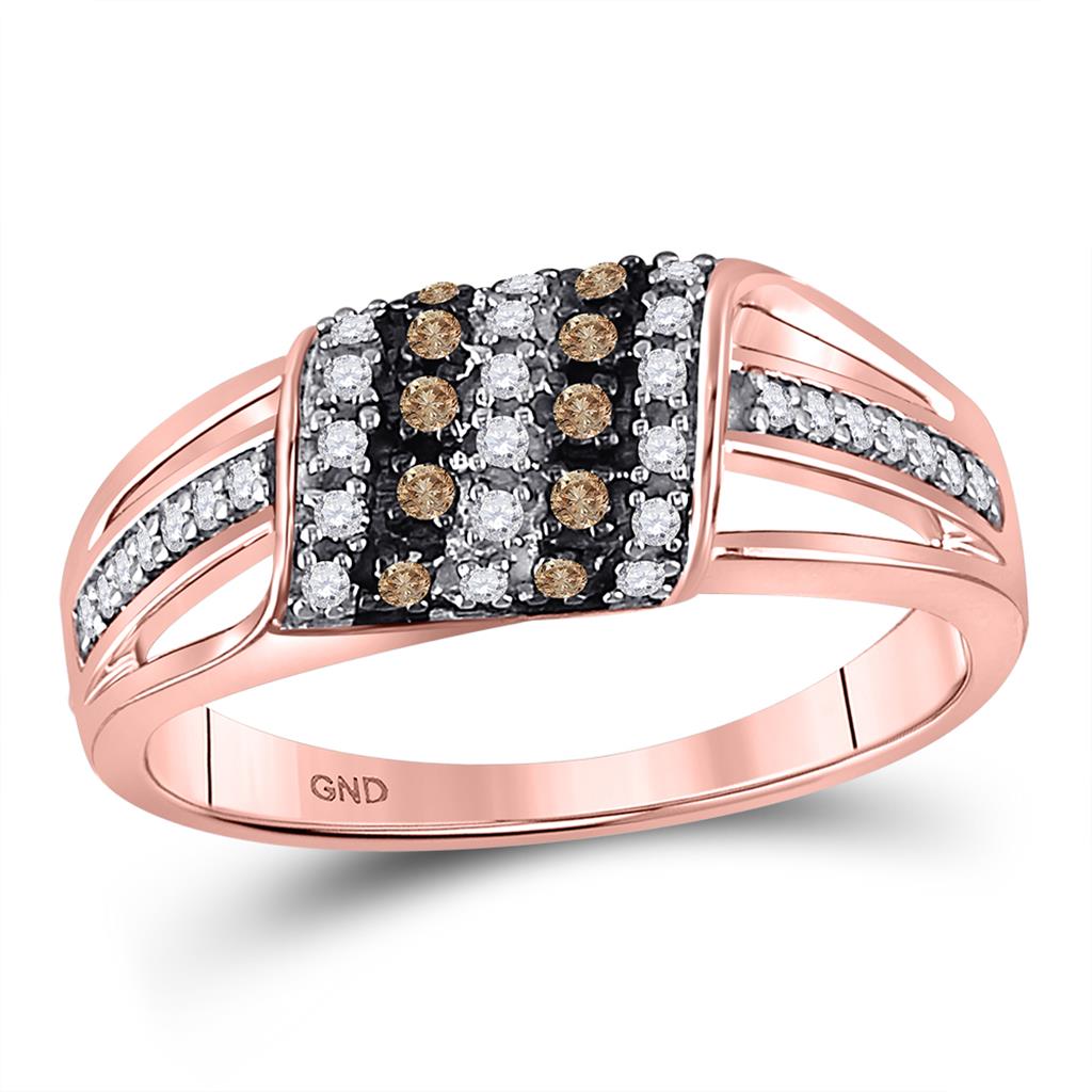 10k Rose Gold Round Brown Diamond Band Ring 1/4 Cttw