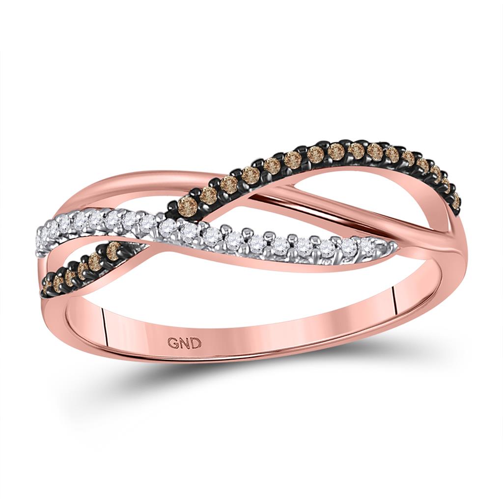 10k Rose Gold Round Brown Diamond Band Ring 1/6 Cttw