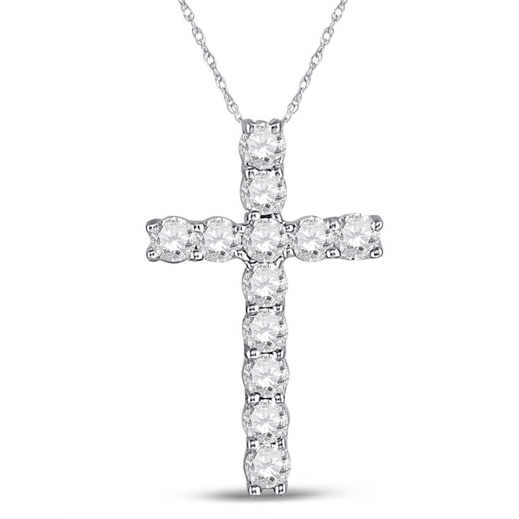 14k White Gold Round Diamond Religious Cross Pendant 1/5 Cttw