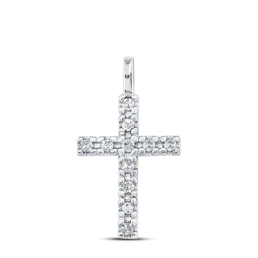 14k White Gold Round Diamond Cross Pendant 1/4 Cttw