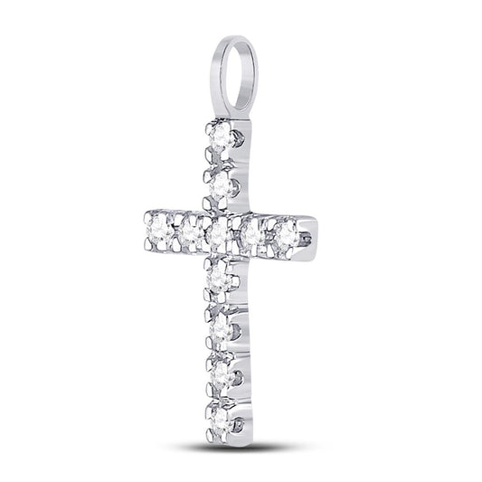 14k White Gold Round Diamond Cross Pendant 1/4 Cttw