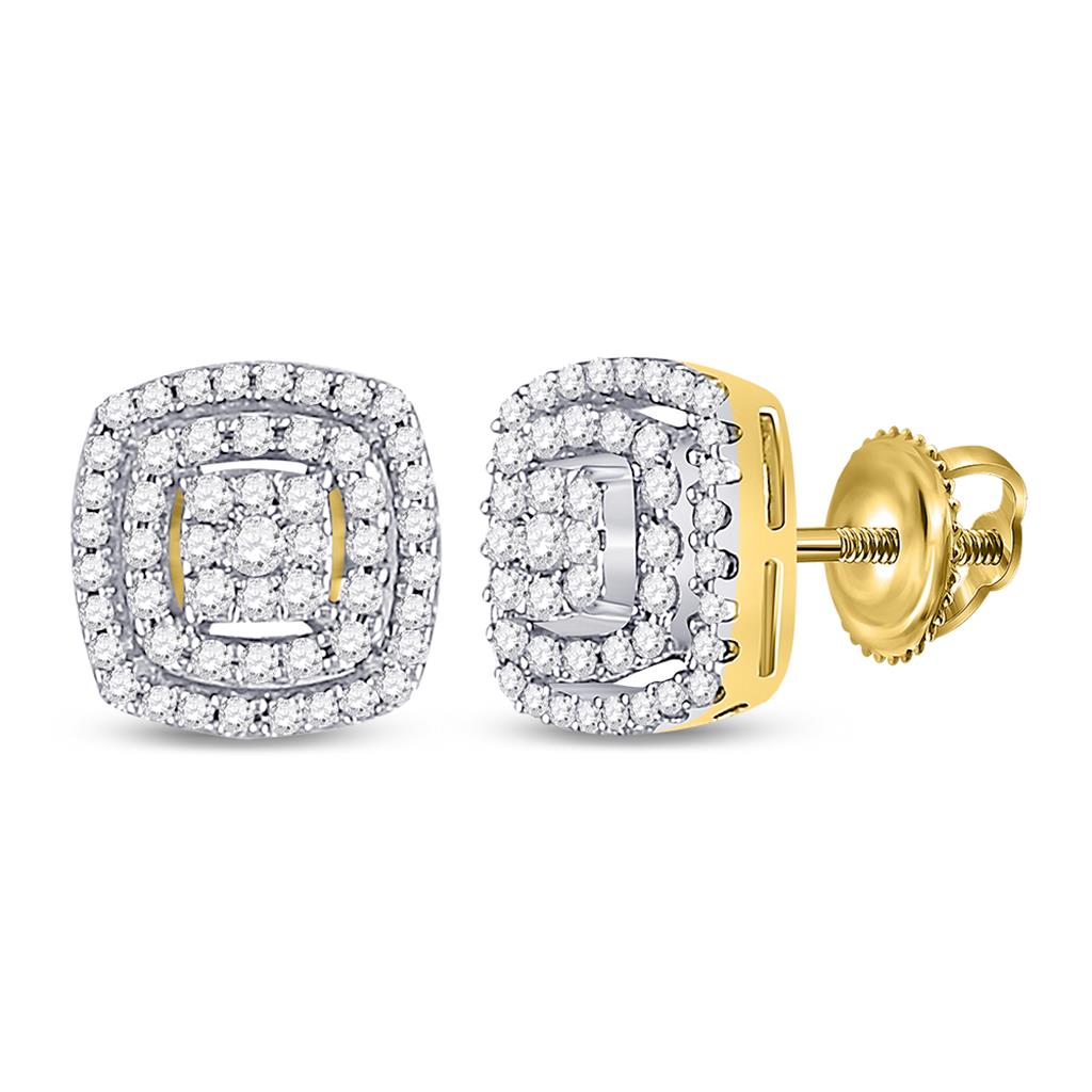 10k Yellow Gold Round Diamond Square Frame Cluster Earrings 1/4 Cttw