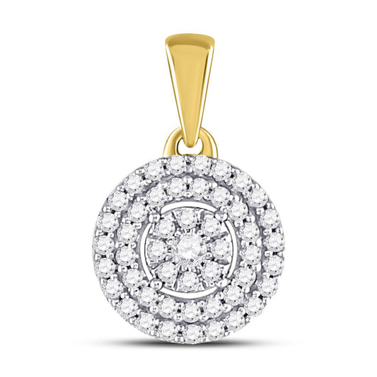 10k Yellow Gold Round Diamond Fashion Cluster Pendant 1/8 Cttw