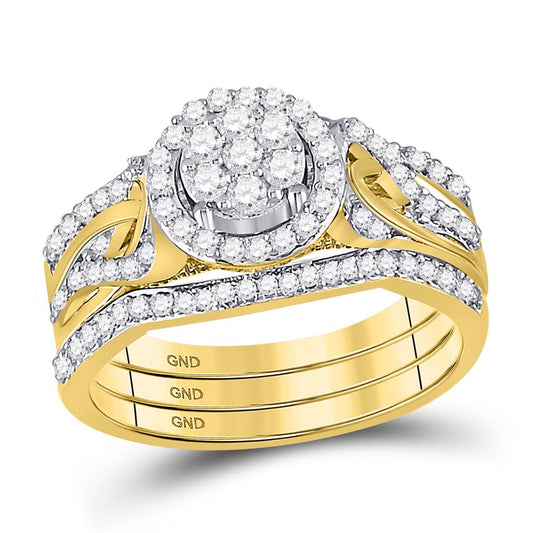 10k Yellow Gold Round Diamond Bridal Wedding Ring Set 1/2 Cttw