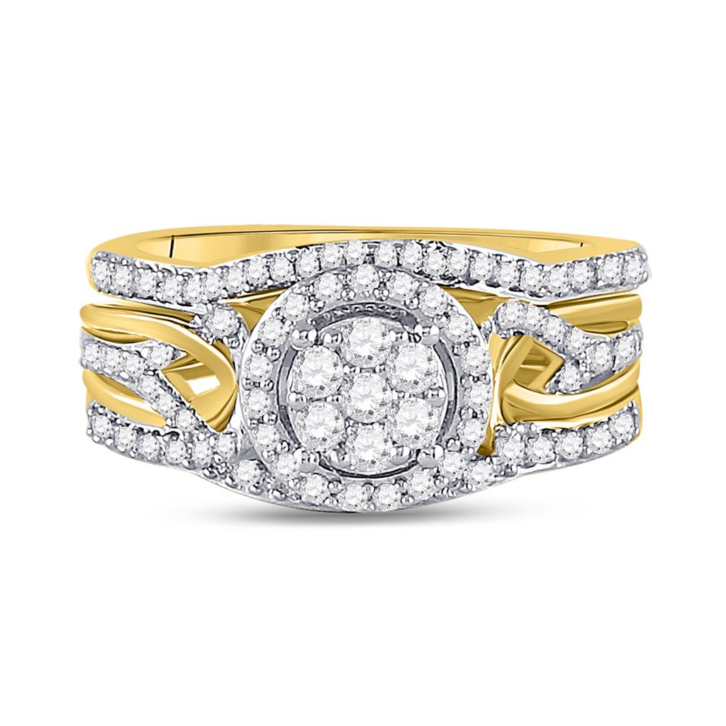 10k Yellow Gold Round Diamond Bridal Wedding Ring Set 1/2 Cttw