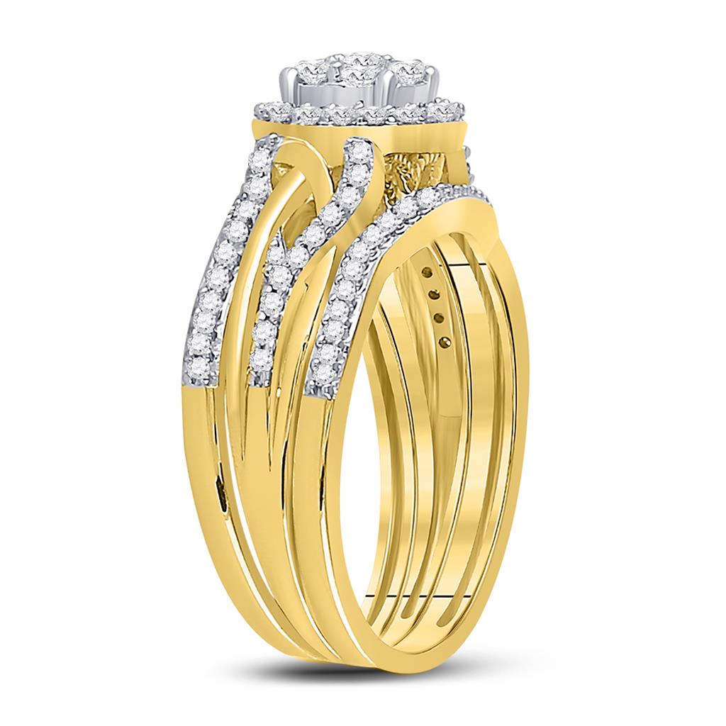 10k Yellow Gold Round Diamond Bridal Wedding Ring Set 1/2 Cttw