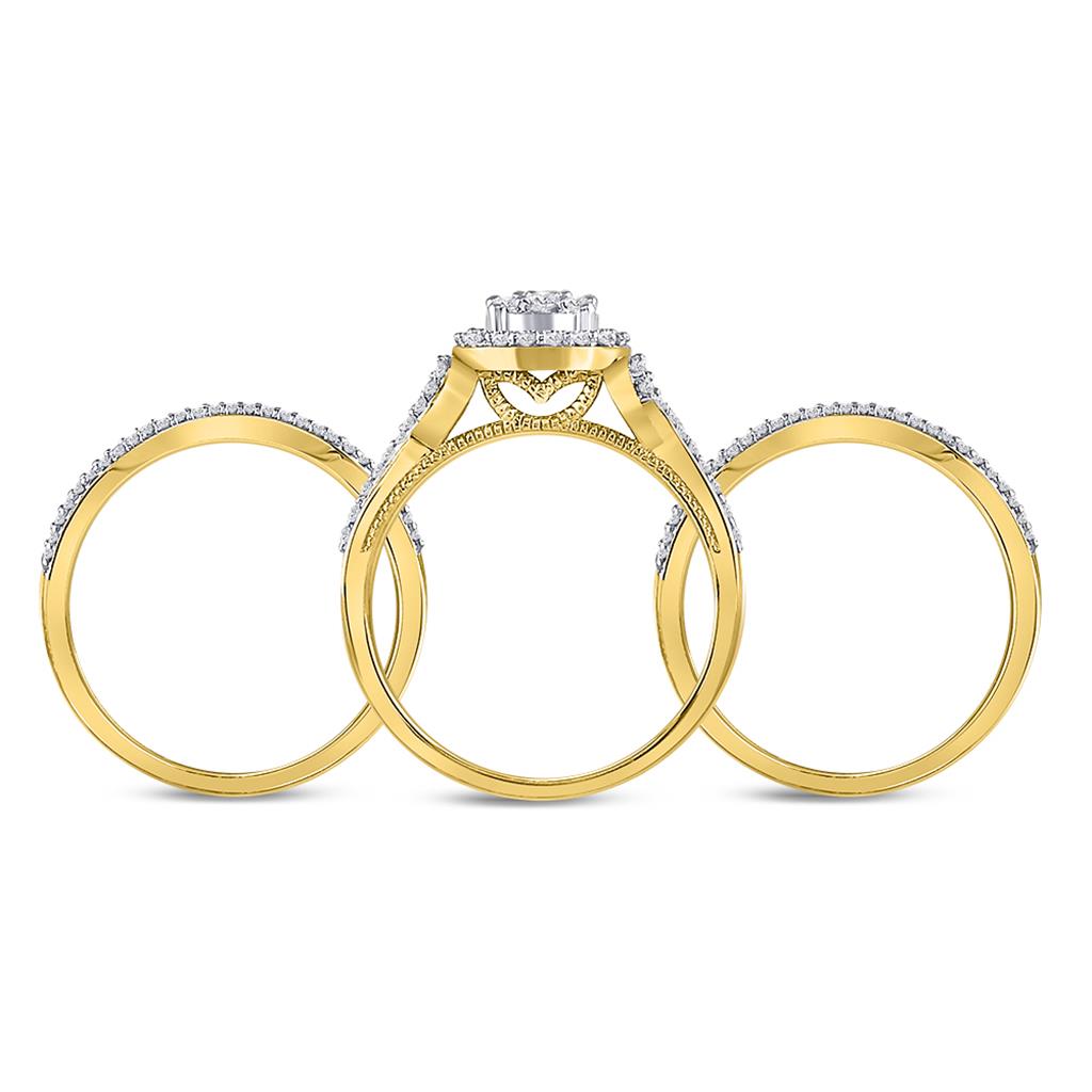 10k Yellow Gold Round Diamond Bridal Wedding Ring Set 1/2 Cttw