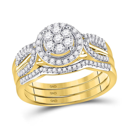 10k Yellow Gold Round Diamond Bridal Wedding Ring Set 1/2 Cttw