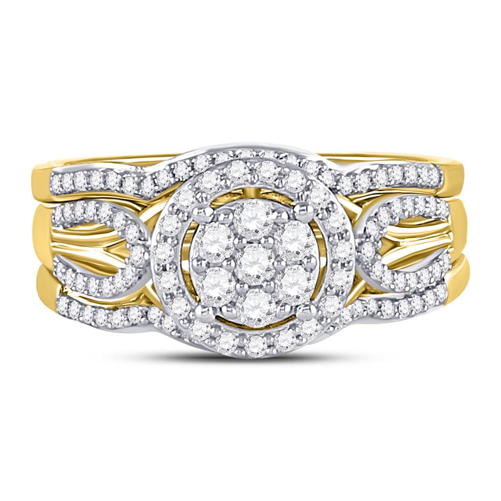 10k Yellow Gold Round Diamond Bridal Wedding Ring Set 1/2 Cttw