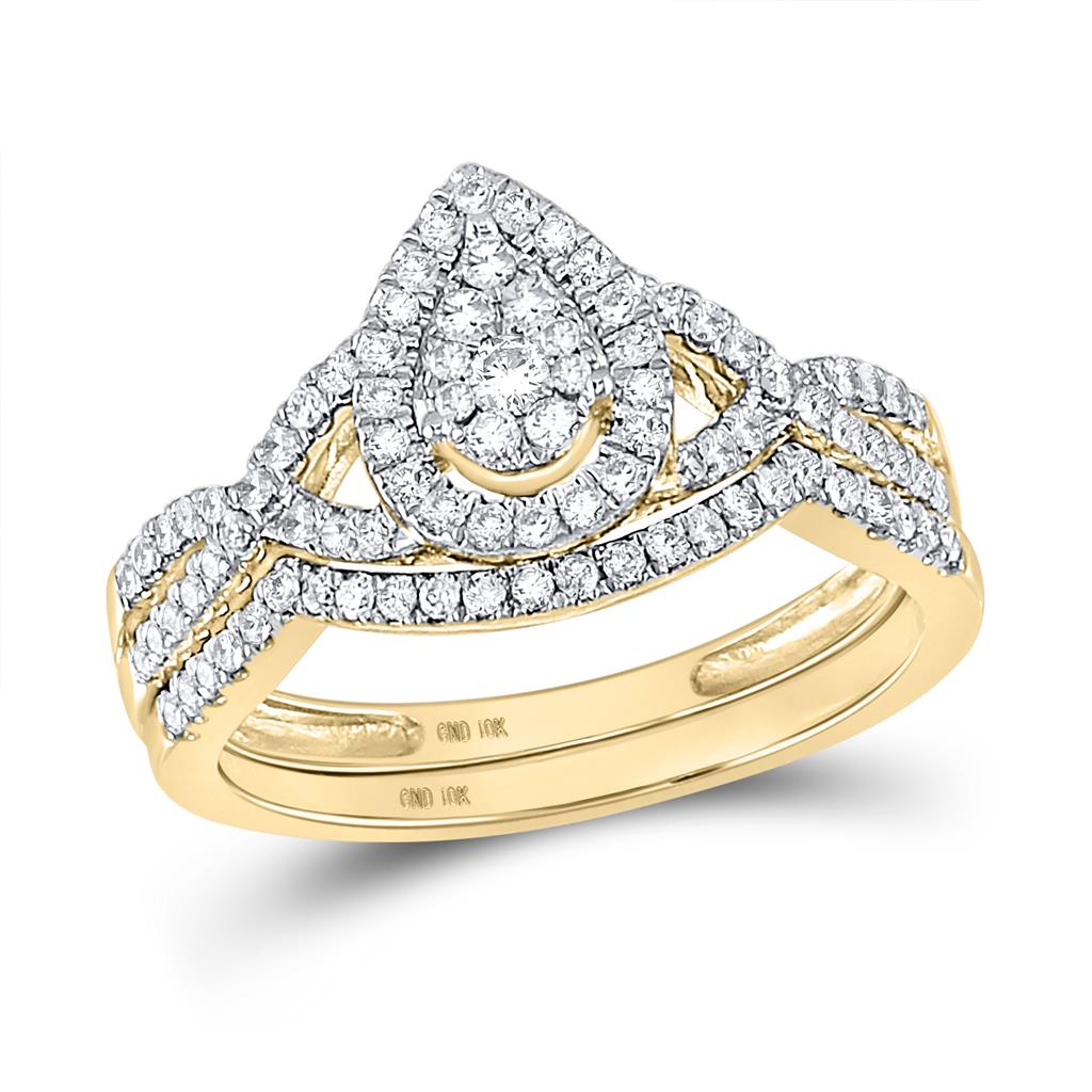 10k Yellow Gold Round Diamond Bridal Wedding Ring Set 1/2 Cttw