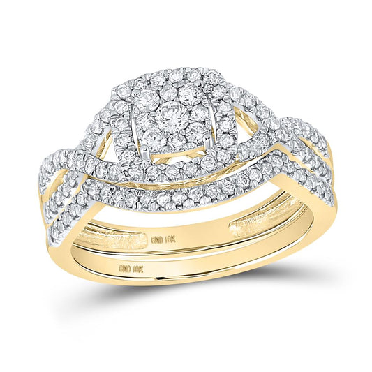 10k Yellow Gold Round Diamond Bridal Wedding Ring Set 5/8 Cttw