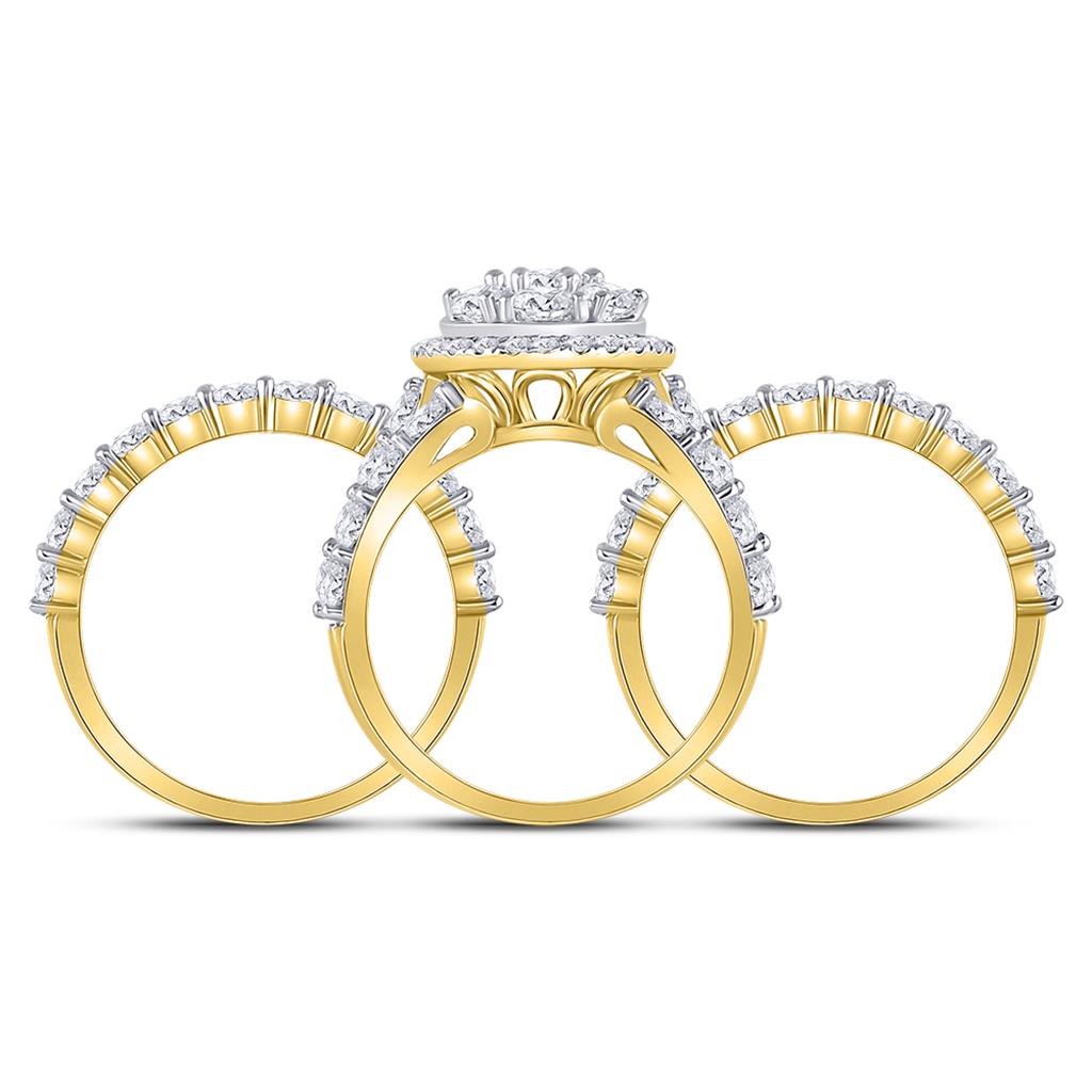 14k Yellow Gold Round Diamond Cluster Bridal Wedding Ring Set 5 Cttw