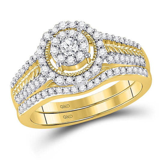 14k Yellow Gold Round Diamond Bridal Wedding Ring Set 1/2 Cttw