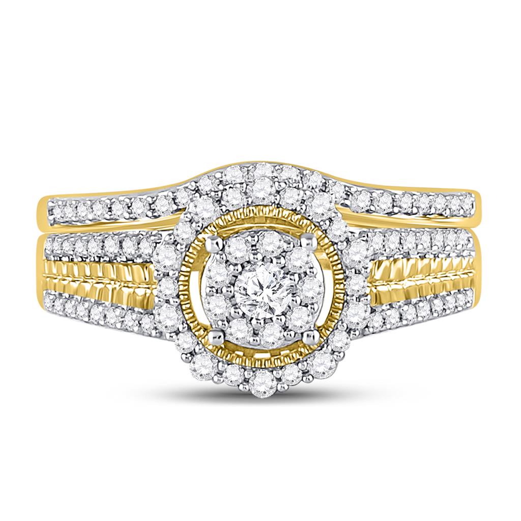 14k Yellow Gold Round Diamond Bridal Wedding Ring Set 1/2 Cttw