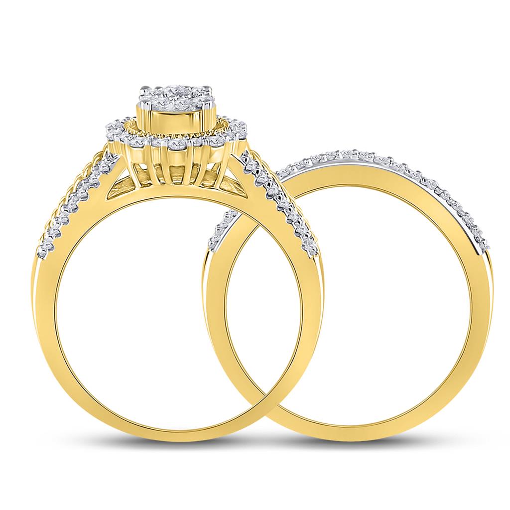 14k Yellow Gold Round Diamond Bridal Wedding Ring Set 1/2 Cttw