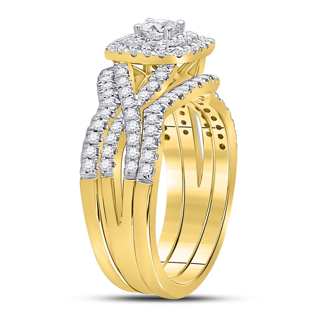 14k Yellow Gold Round Diamond Bridal Wedding Ring Set 7/8 Cttw (Certified)