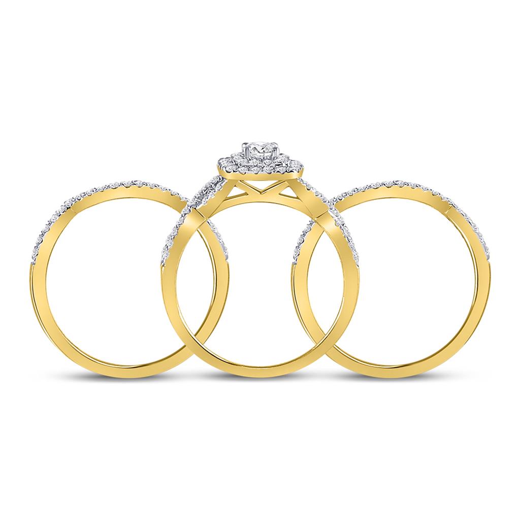 14k Yellow Gold Round Diamond Bridal Wedding Ring Set 7/8 Cttw (Certified)