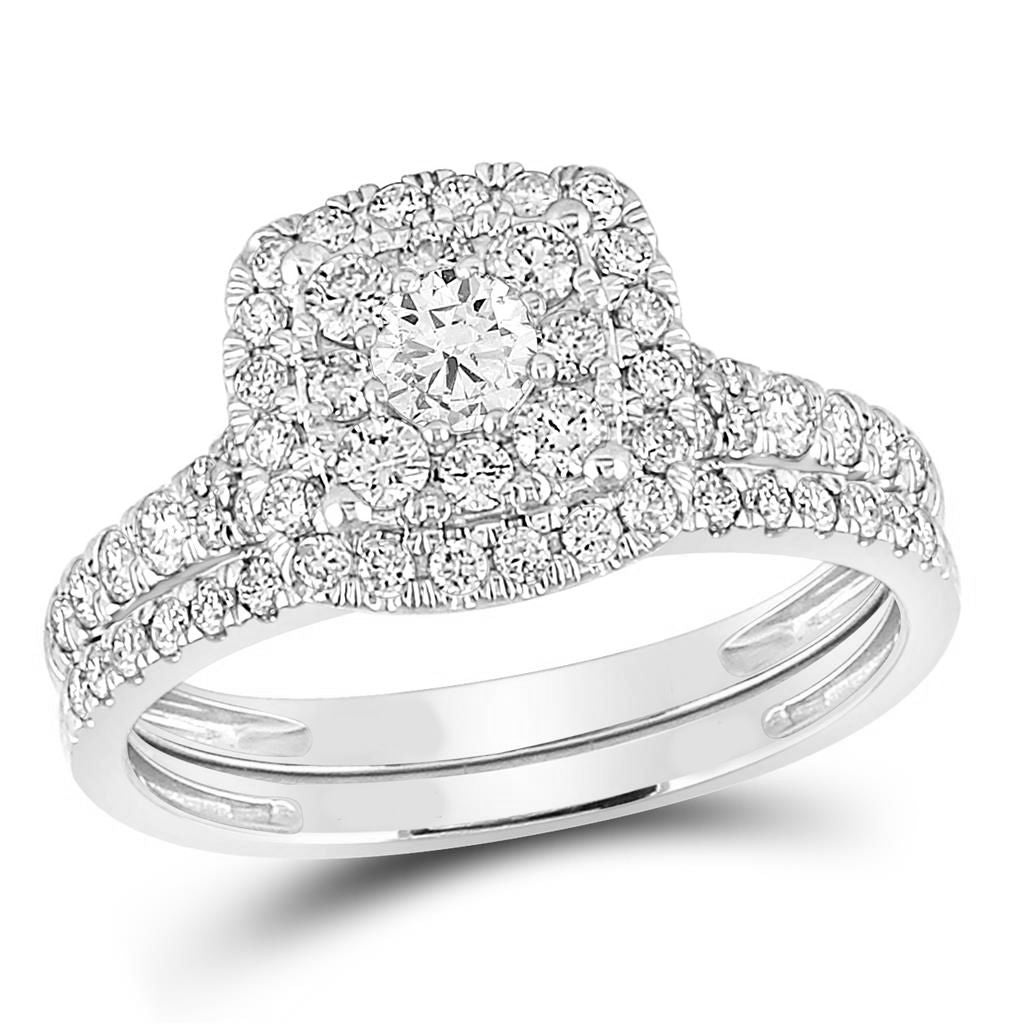 Certified 1.0 Ct. Diamond Double Halo Bridal Engagement Ring Set in 14K White Gold