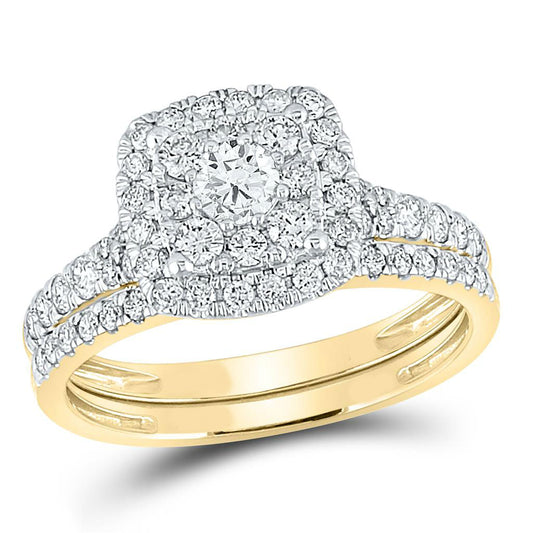 Certified 1.0 Ct. Diamond Double Halo Bridal Engagement Ring Set in 14K Yellow Gold