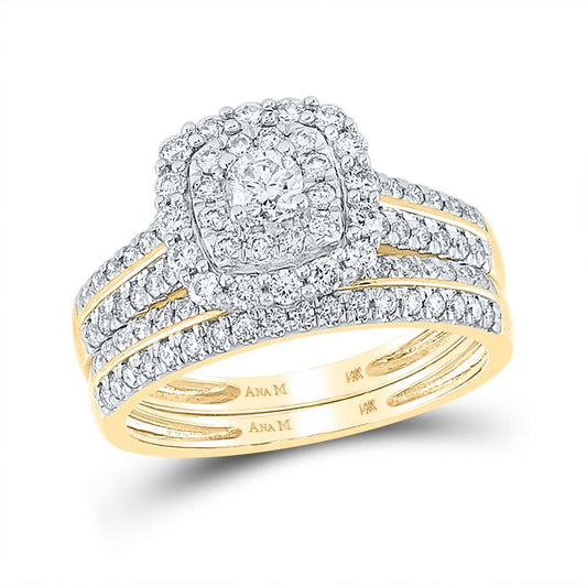 14k Yellow Gold Round Diamond Bridal Wedding Ring Set 1 Cttw (Certified)