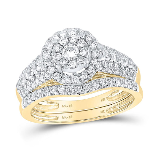 14k Yellow Gold Round Diamond Bridal Wedding Ring Set 1 Cttw