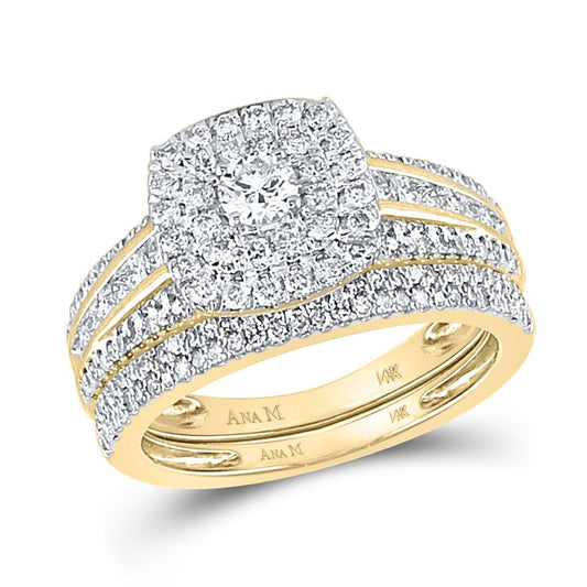 14k Yellow Gold Round Diamond Bridal Wedding Ring Set 1 Cttw