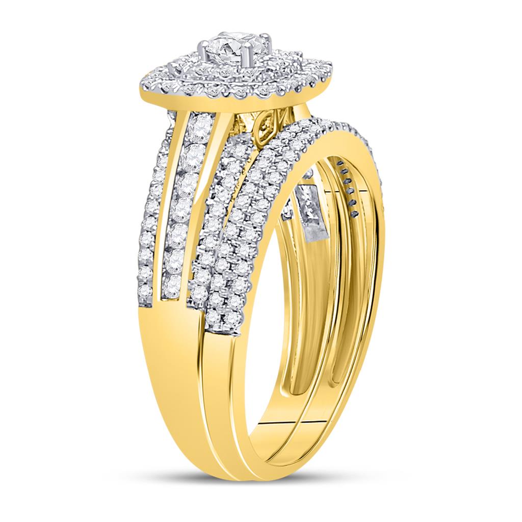 14k Yellow Gold Round Diamond Bridal Wedding Ring Set 1 Cttw