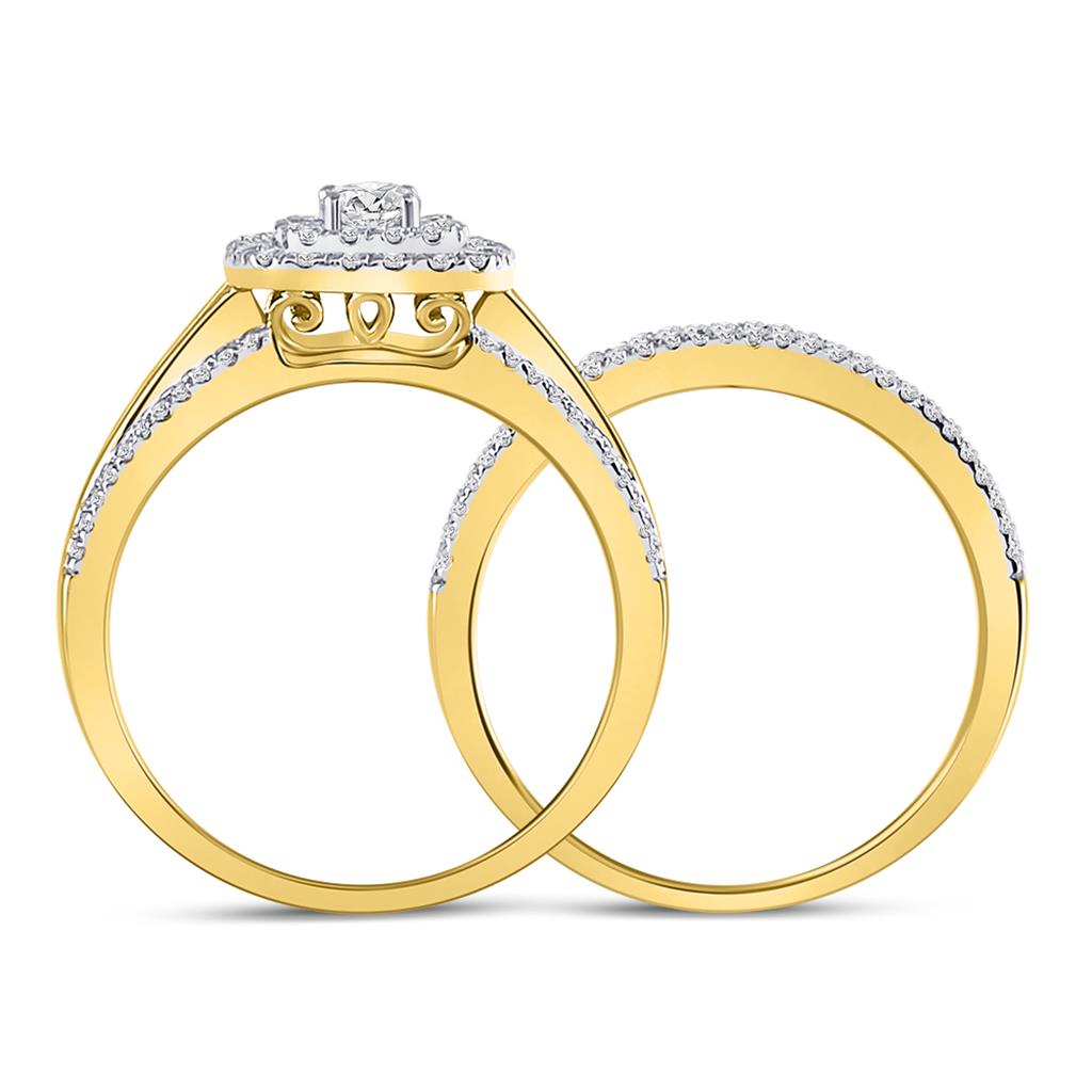 14k Yellow Gold Round Diamond Bridal Wedding Ring Set 1 Cttw