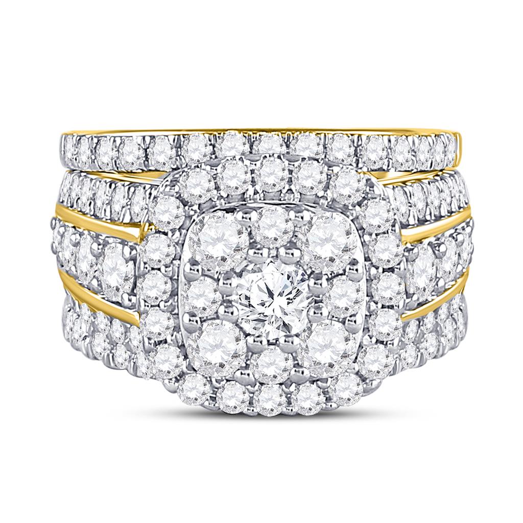 14k Yellow Gold Round Diamond Bridal Wedding Ring Set 3 Cttw