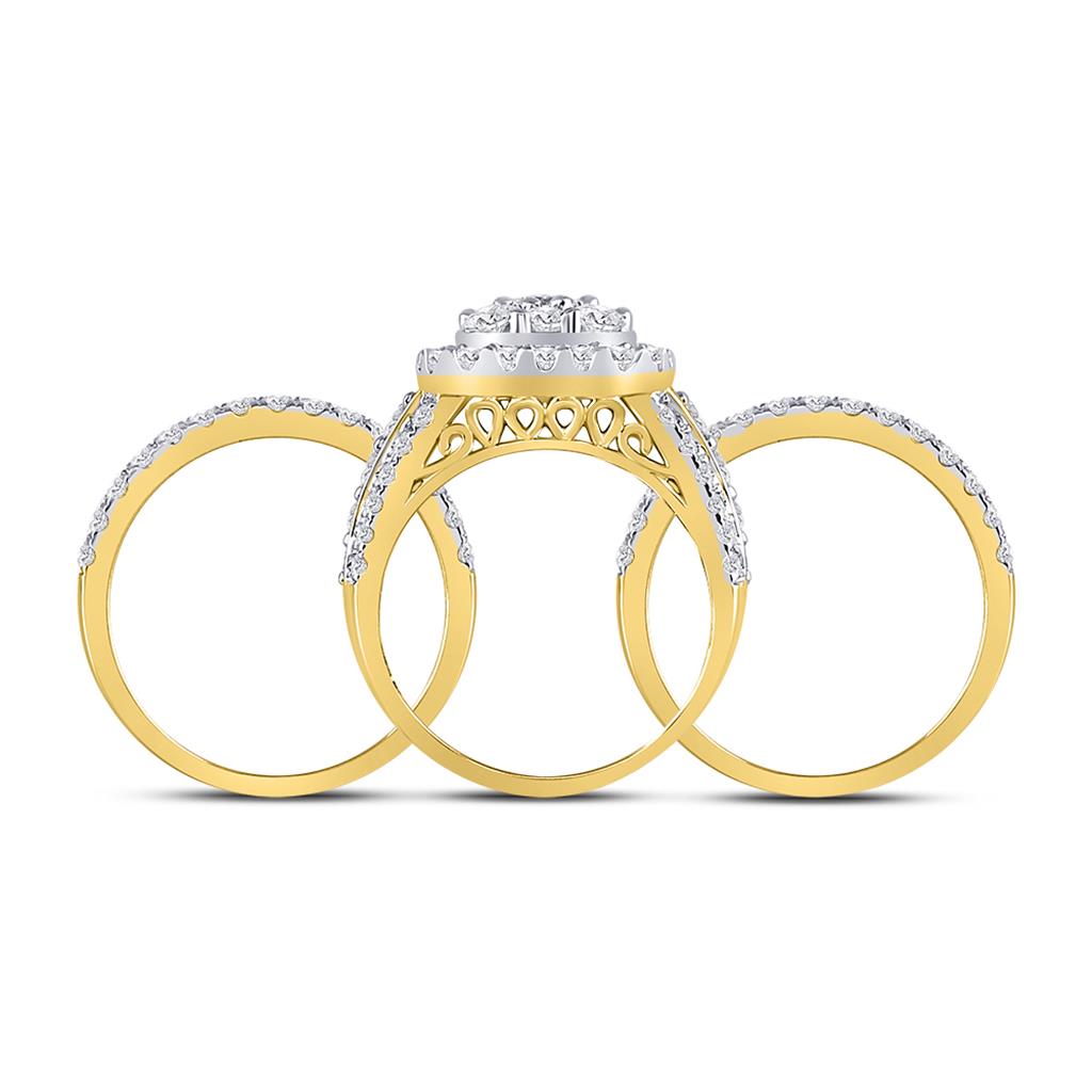 14k Yellow Gold Round Diamond Bridal Wedding Ring Set 3 Cttw