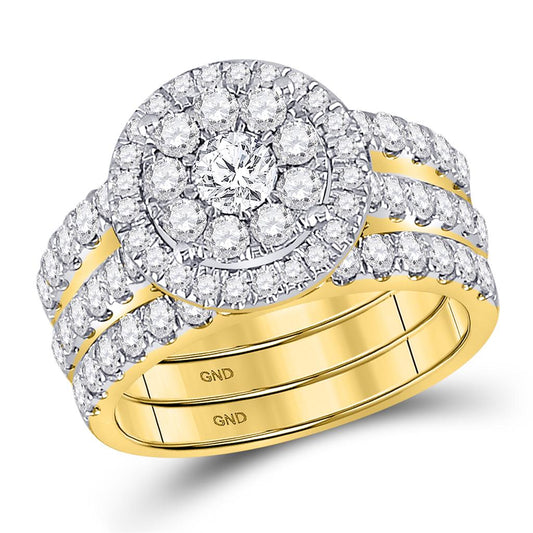 14k Yellow Gold Round Diamond Bridal Wedding Ring Set 2 Cttw (Certified)