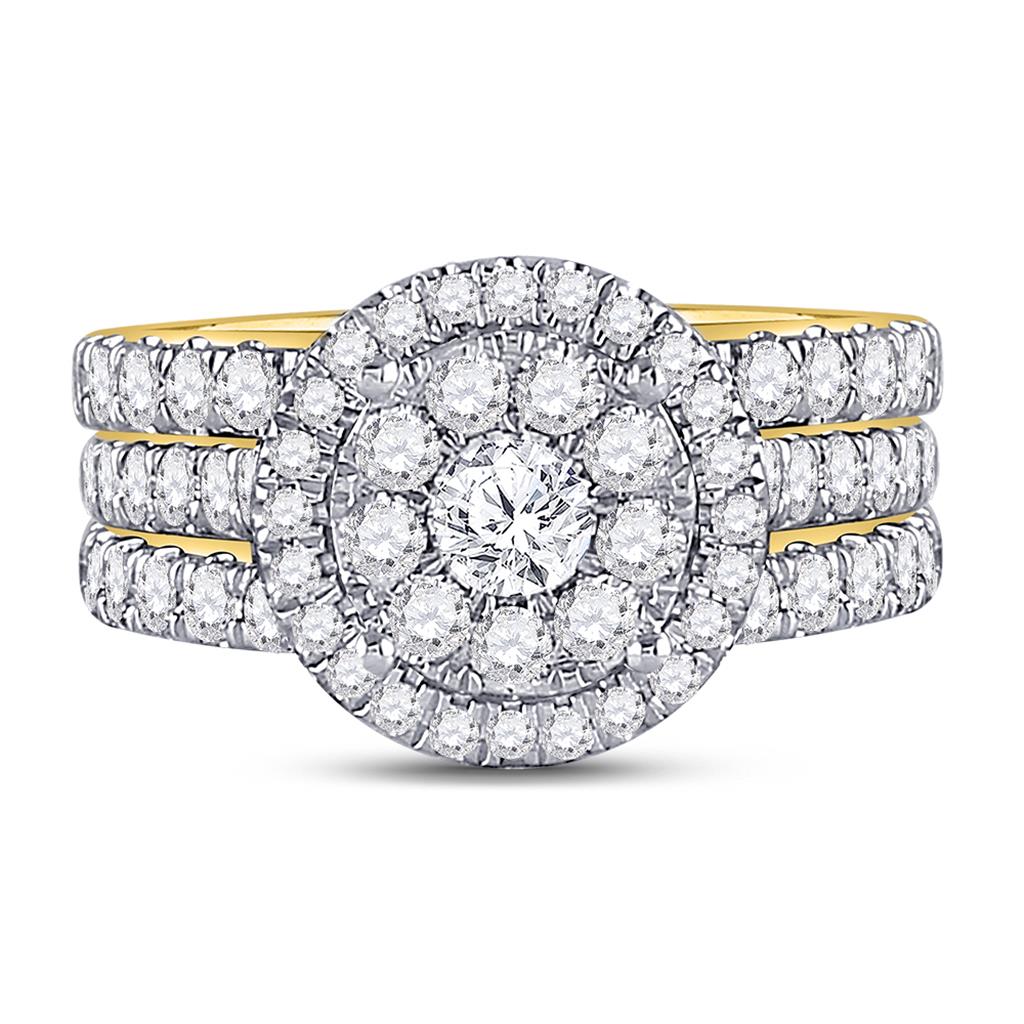 14k Yellow Gold Round Diamond Bridal Wedding Ring Set 2 Cttw (Certified)