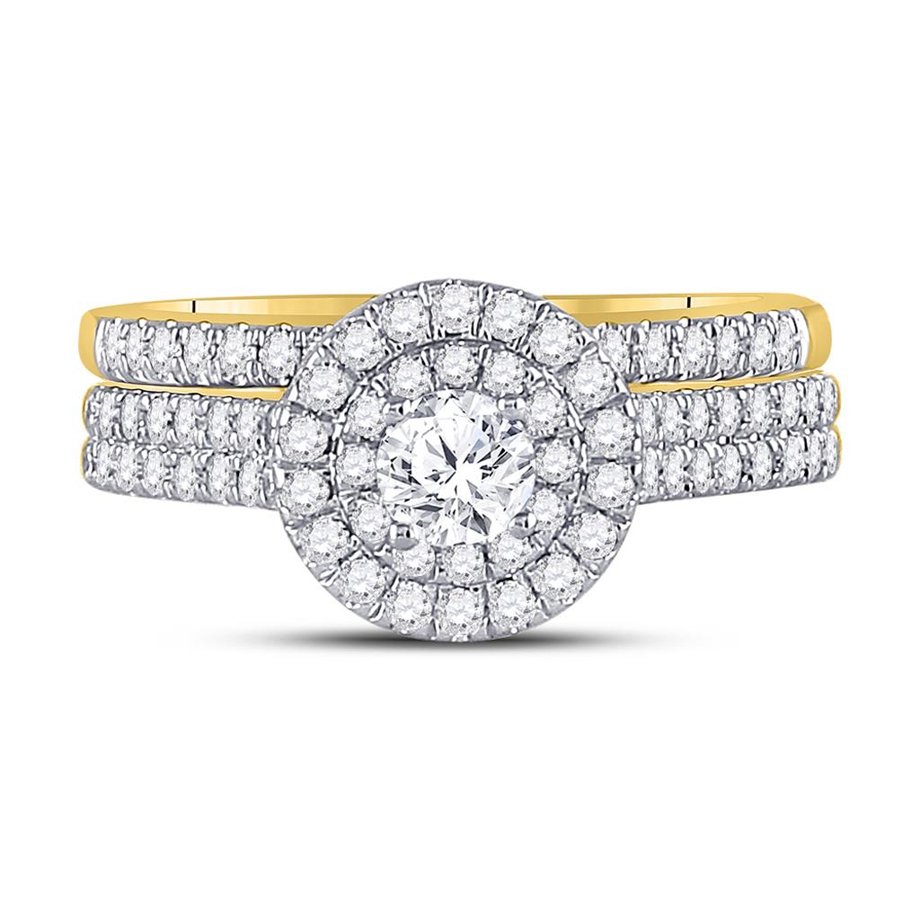 14k Yellow Gold Round Diamond Bridal Wedding Ring Set 1 Cttw (Certified)