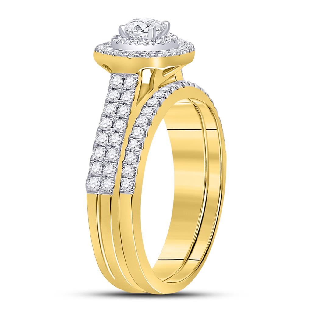 14k Yellow Gold Round Diamond Bridal Wedding Ring Set 1 Cttw (Certified)