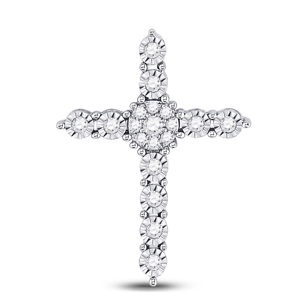 14k White Gold Round Diamond Religious Cross Pendant 1/4 Cttw