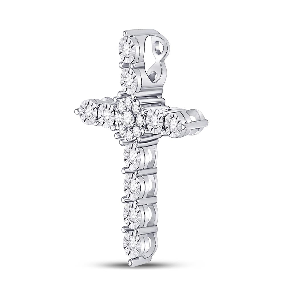 14k White Gold Round Diamond Religious Cross Pendant 1/4 Cttw