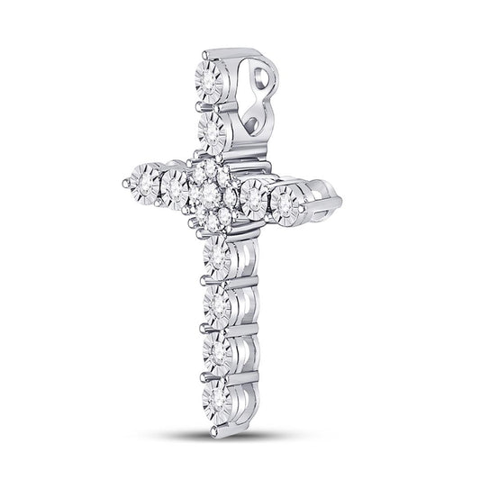 14k White Gold Round Diamond Religious Cross Pendant 1/4 Cttw