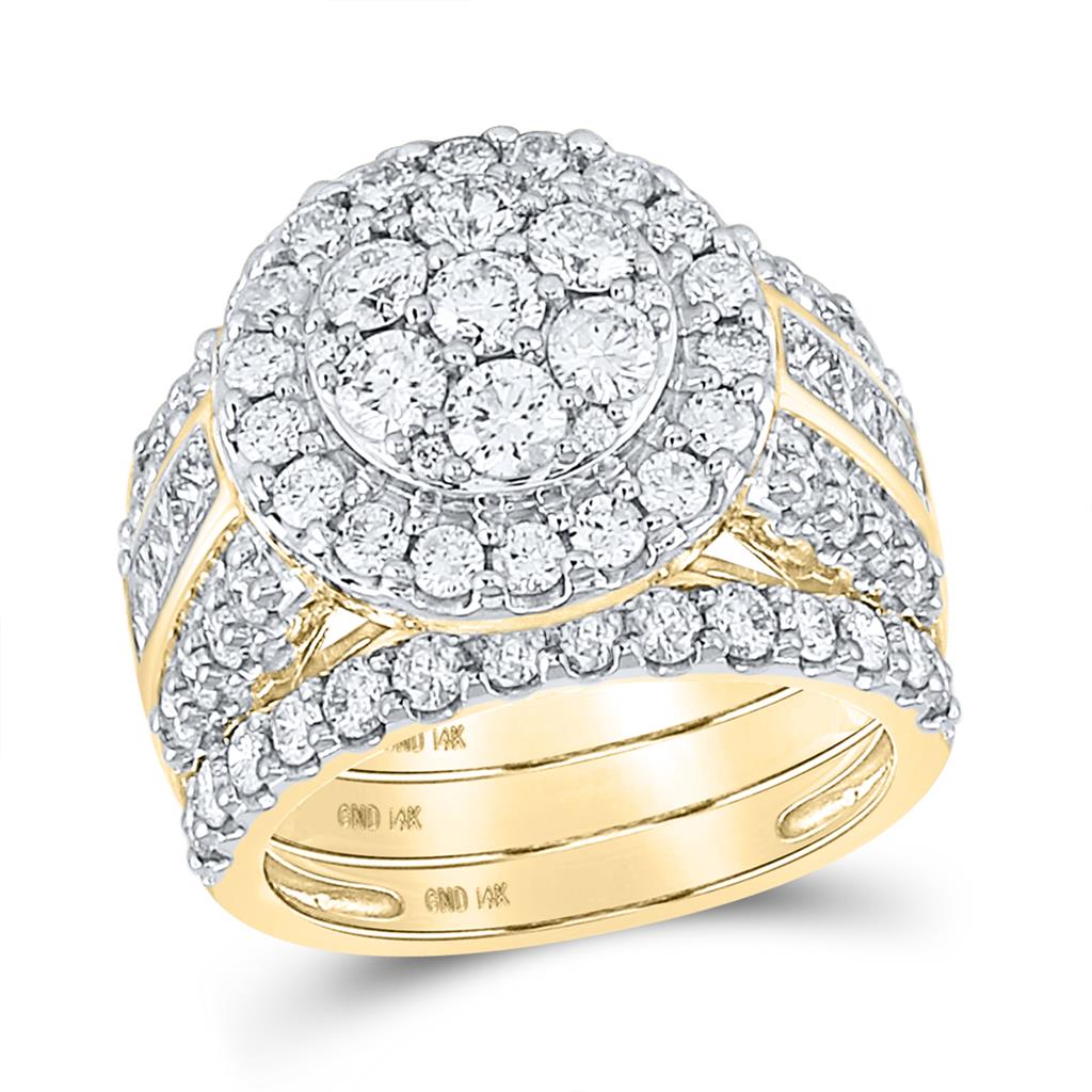 14k Yellow Gold Round Diamond Bridal Wedding Ring Set 3 Cttw