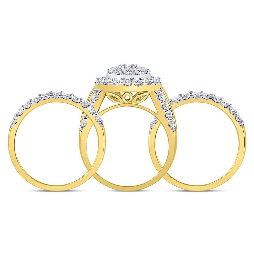 14k Yellow Gold Round Diamond Bridal Wedding Ring Set 3 Cttw