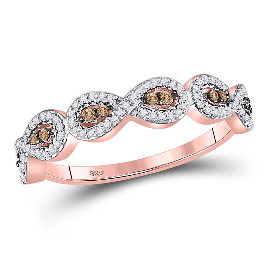 10k Rose Gold Round Brown Diamond Band Ring 1/4 Cttw