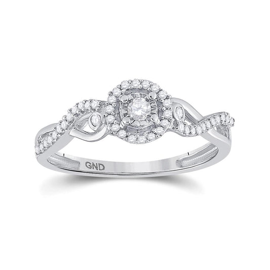 Sterling Silver Round Diamond Halo Promise Ring 1/5 Cttw