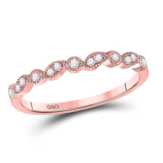 10k Rose Gold Round Diamond Stackable Band Ring 1/10 Cttw