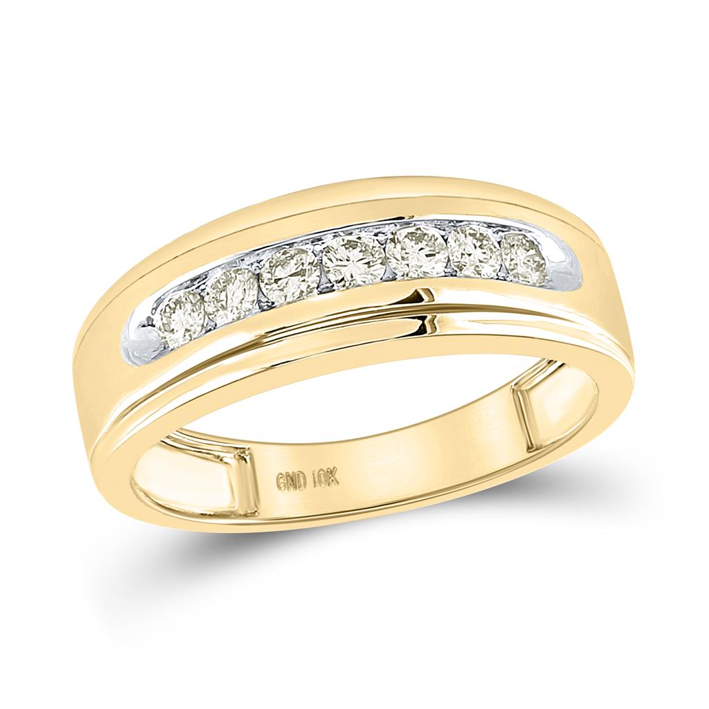 10k Yellow Gold Round Diamond Wedding Single Row Band Ring 1/2 Cttw