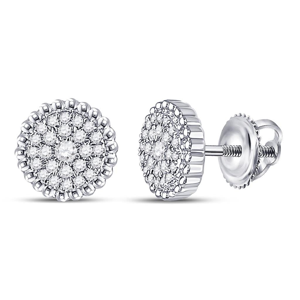 14k White Gold Round Diamond Beaded Halo Earrings 1/4 Cttw