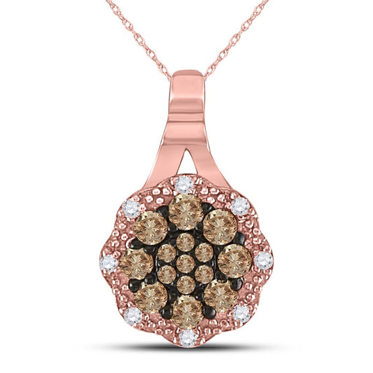 14k Rose Gold Round Brown Diamond Cluster Pendant 1/4 Cttw