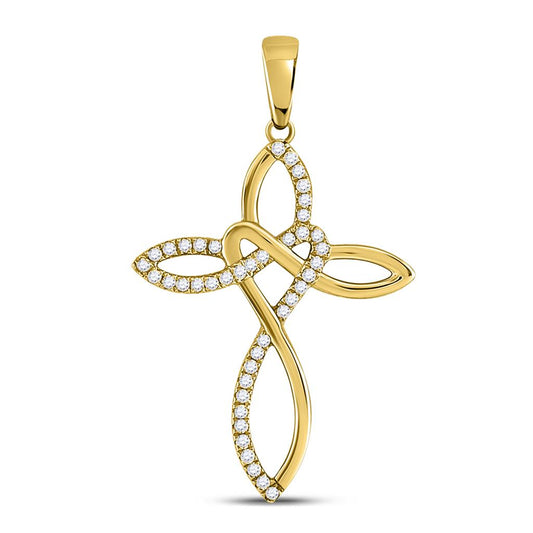 10k Yellow Gold Round Diamond Woven Cross Pendant 1/5 Cttw